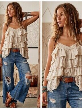 Boho Ivory Ruffled Eyelet Camisole Top